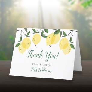Main Squeeze Lemon Script Bridal Shower Letterpress Thank You Card