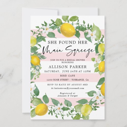 Main Squeeze Lemon Theme Bridal Shower Invitation