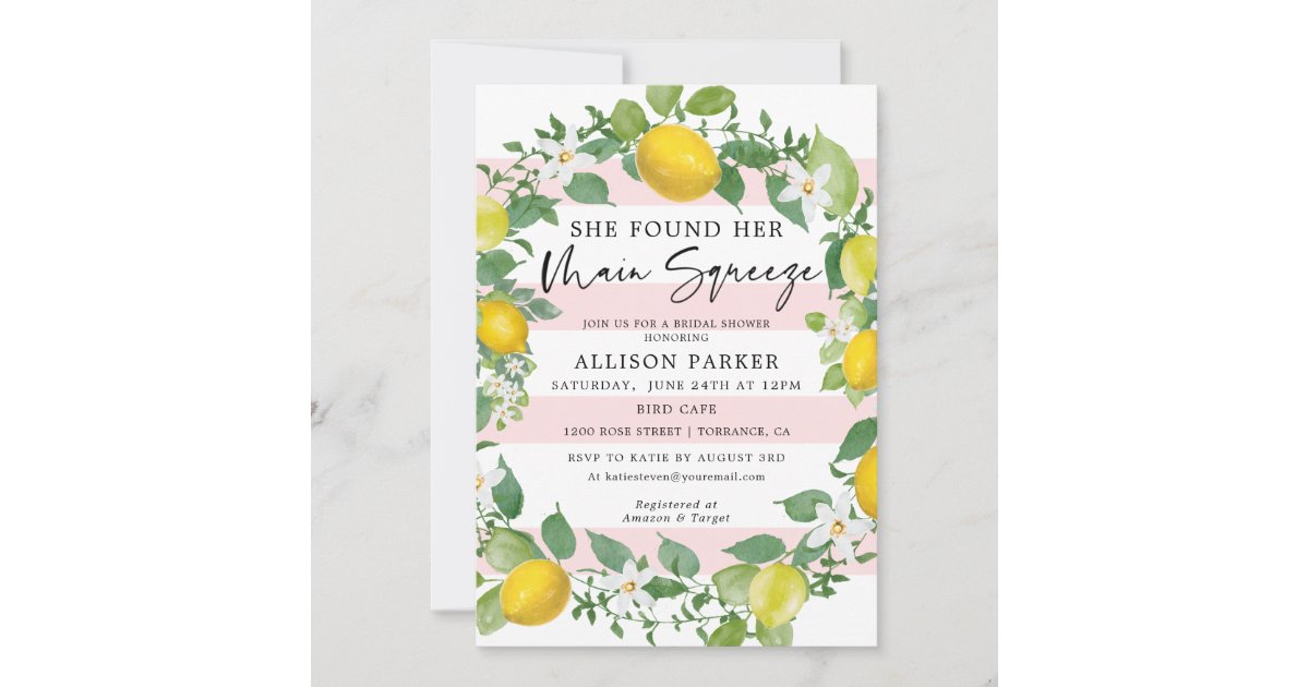 Main Squeeze Lemon Theme Bridal Shower Invitation 