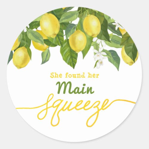 Main Squeeze Lemon Theme Wedding Bridal Shower Classic Round Sticker