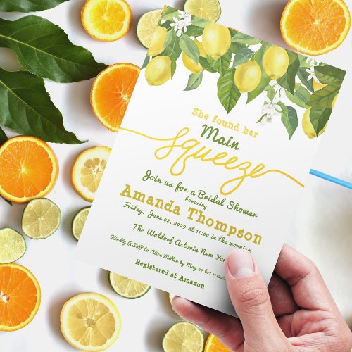Main Squeeze Lemon Theme Wedding Bridal Shower Invitation