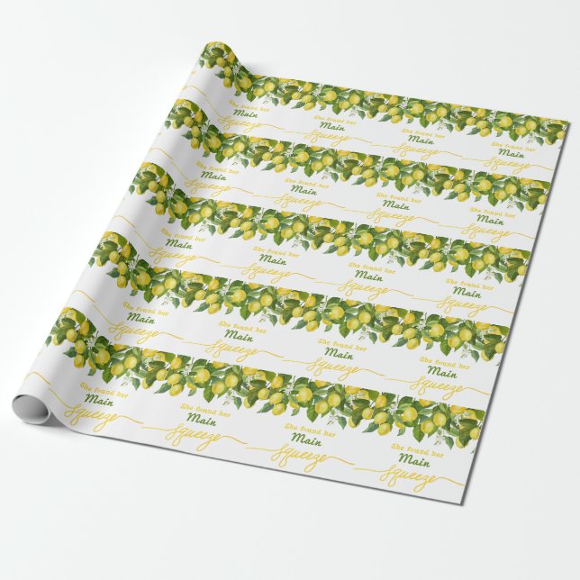 Main Squeeze Lemon Theme Wedding Bridal Shower Wrapping Paper (Unrolled)