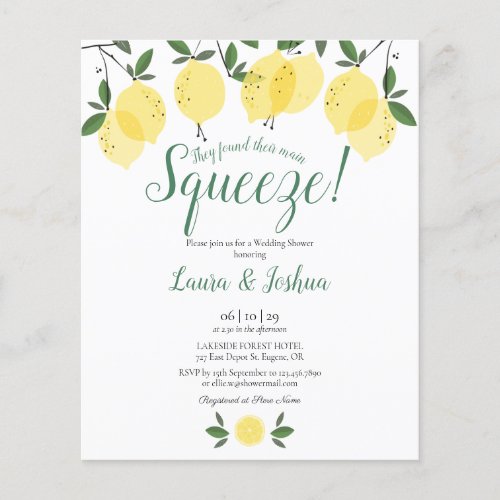 Main Squeeze Lemon Wedding Shower Budget Invite