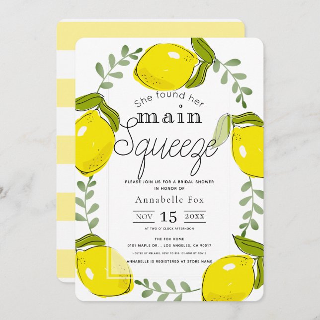 Main Squeeze Lemon Wreath Bridal Shower Invitation (Front/Back)