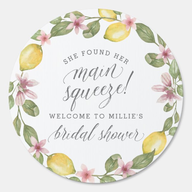 Main Squeeze Lemon Wreath Bridal Shower Welcome Sign (Front)