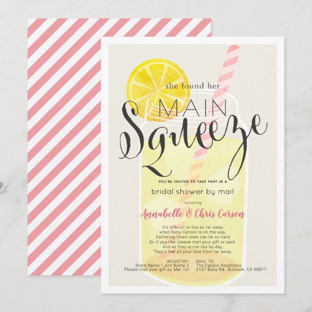 Main Squeeze Lemonade Jar Bridal Shower by Mail Invitation (Front/Back)