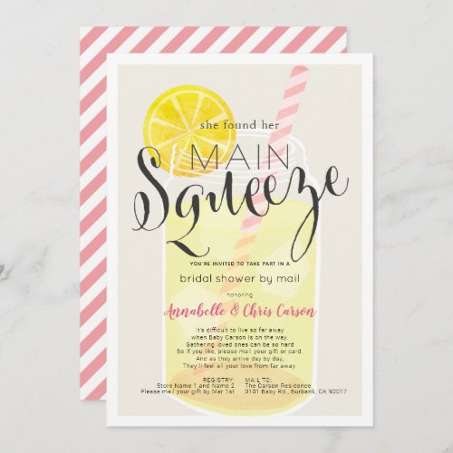 Main Squeeze Lemonade Jar Bridal Shower by Mail Invitation