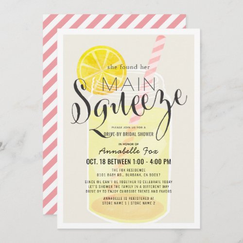 Main Squeeze Lemonade Jar Drive_by Bridal Shower Invitation