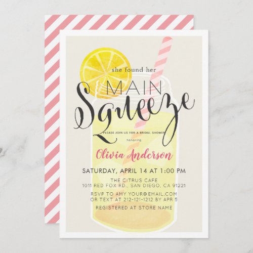 Main Squeeze Lemonade Mason Jar Bridal Shower Invitation