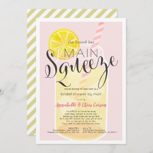 Main Squeeze Lemonade Pink Bridal Shower by Mail Invitation