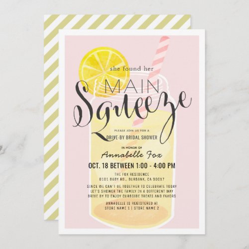 Main Squeeze Lemonade Pink Drive_by Bridal Shower Invitation
