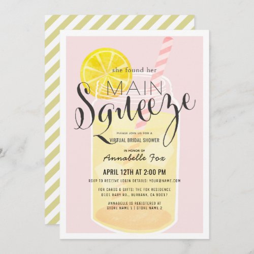 Main Squeeze Lemonade Pink Virtual Bridal Shower Invitation