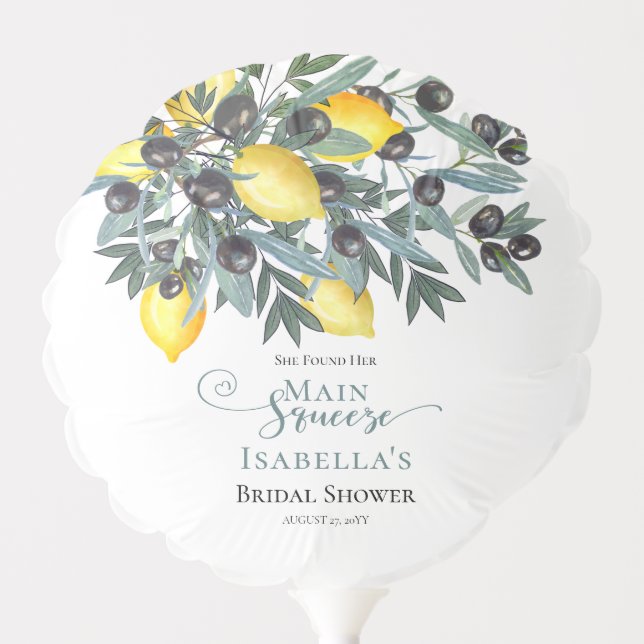Main Squeeze Lemons | Black Olives Bridal Shower Balloon (Front)