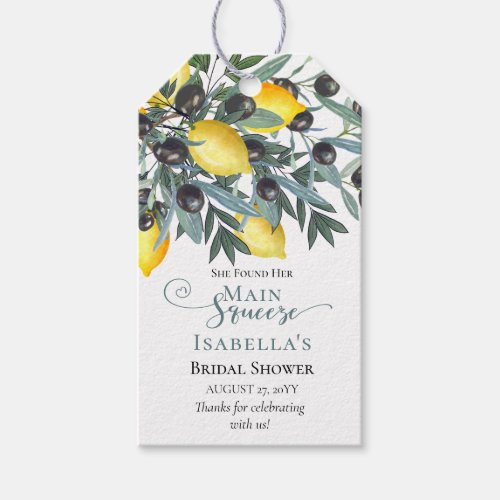 Main Squeeze Lemons  Black Olives Bridal Shower G Gift Tags