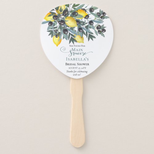 Main Squeeze Lemons  Black Olives Bridal Shower Hand Fan