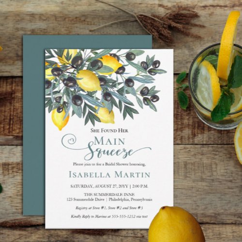 Main Squeeze Lemons  Black Olives Bridal Shower Invitation
