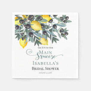 Main Squeeze Lemons   Black Olives Bridal Shower Napkins