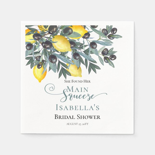 Main Squeeze Lemons | Black Olives Bridal Shower Napkins (Front)