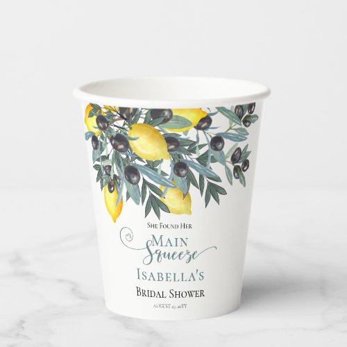 Main Squeeze Lemons  Black Olives Bridal Shower Paper Cups