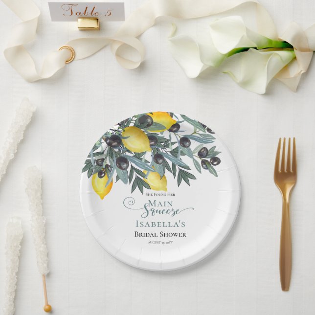 Main Squeeze Lemons | Black Olives Bridal Shower Paper Plates (Wedding)