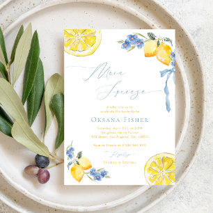 Main Squeeze Lemons Blue Italian Bridal Shower Invitation