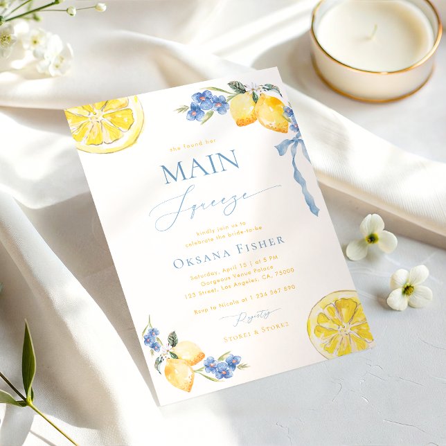 Main Squeeze Lemons Blue Italian Bridal Shower Invitation (Creator Uploaded)