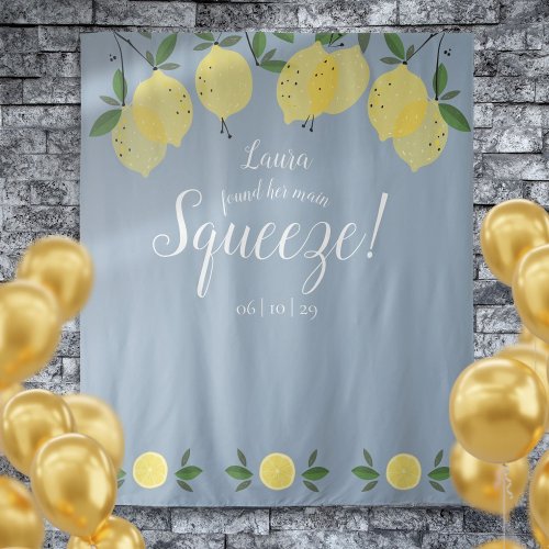 Main Squeeze Lemons Bridal Shower Blue Photo Prop Tapestry