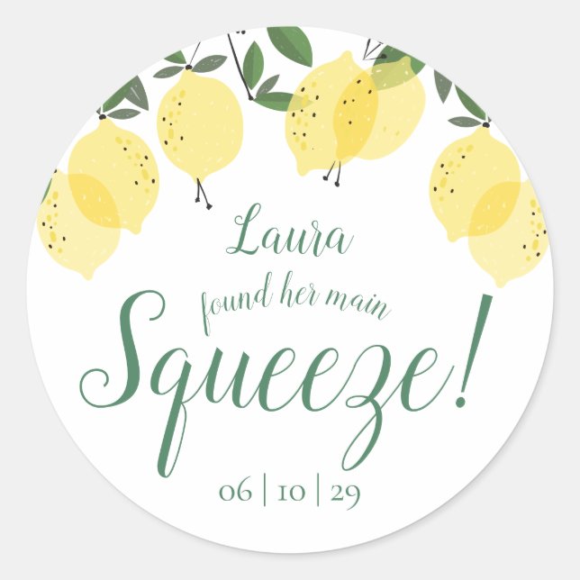Main Squeeze Lemons Bridal Shower Classic Round Sticker (Front)