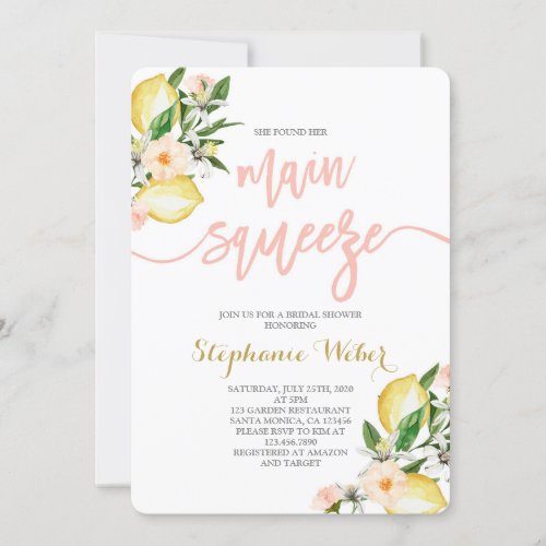 Main Squeeze Lemons Bridal Shower Invitation