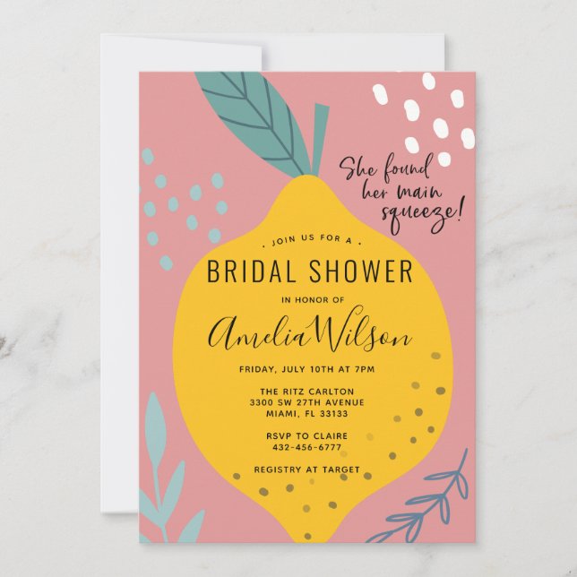 Main Squeeze Lemons Bridal Shower Invitation (Front)