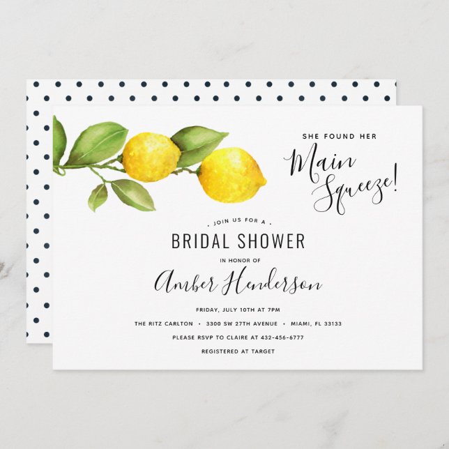 Main Squeeze Lemons Bridal Shower Invitation (Front/Back)