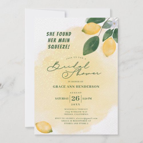 Main Squeeze Lemons Bridal Shower Invitation