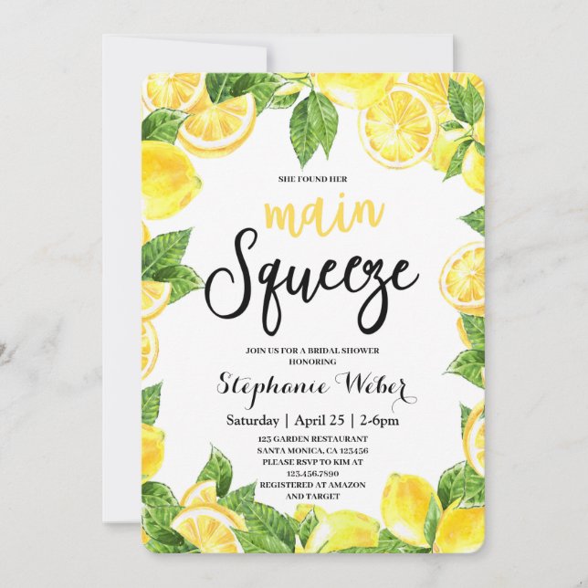 Main Squeeze Lemons Bridal Shower Invitation (Front)