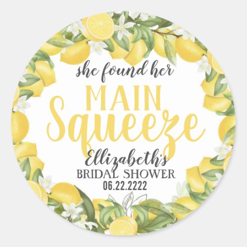 Main Squeeze Lemons Bridal Shower Label Sticker