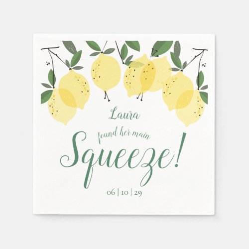 Main Squeeze Lemons Bridal Shower  Napkins - Featuring lemons greenery, this elegant botanical bridal shower paper napkin can be personalized with your special bridal shower details. Designed by Thisisnotme©