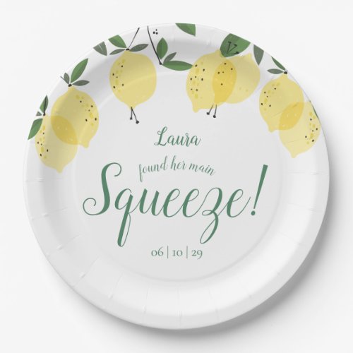 Main Squeeze Lemons Bridal Shower Paper Plates - Featuring lemons greenery, this elegant botanical bridal shower paper plate can be personalized with your special bridal shower details. Designed by Thisisnotme©