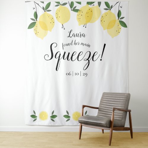 Main Squeeze Lemons Bridal Shower Photo Backdrop - Featuring lemons greenery, this stylish botanical bridal shower photo backdrop can be personalized with your special event information. Designed by Thisisnotme©