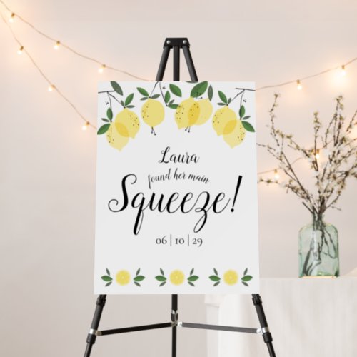 Main Squeeze Lemons Bridal Shower Sign - Featuring lemons greenery, this stylish botanical bridal shower sign can be personalized with your special event information. Designed by Thisisnotme©