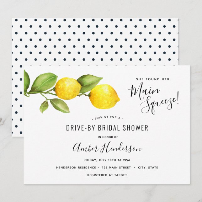 Main Squeeze Lemons Drive-By Bridal Shower Invitation (Front/Back)