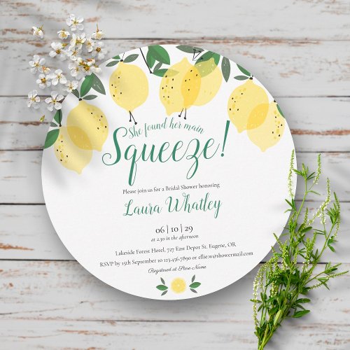 Main Squeeze Lemons Fun Bridal Shower Invitation