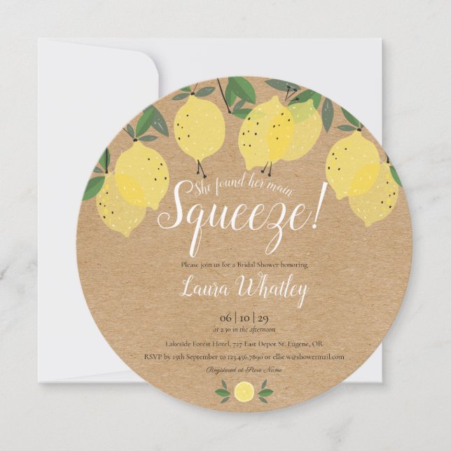 Main Squeeze Lemons Fun Rustic Bridal Shower Invitation (Front)