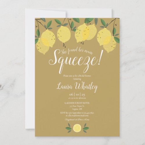 Main Squeeze Lemons Gold Bridal Shower Invitation