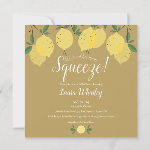 Main Squeeze Lemons Gold Bridal Shower Invitation