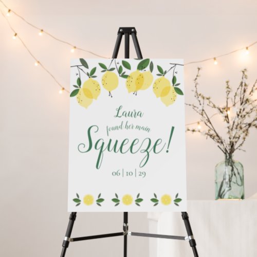 Main Squeeze Lemons Greenery Bridal Shower Sign - Featuring lemons greenery, this fun stylish botanical bridal shower sign can be personalized with your special event information. Designed by Thisisnotme©