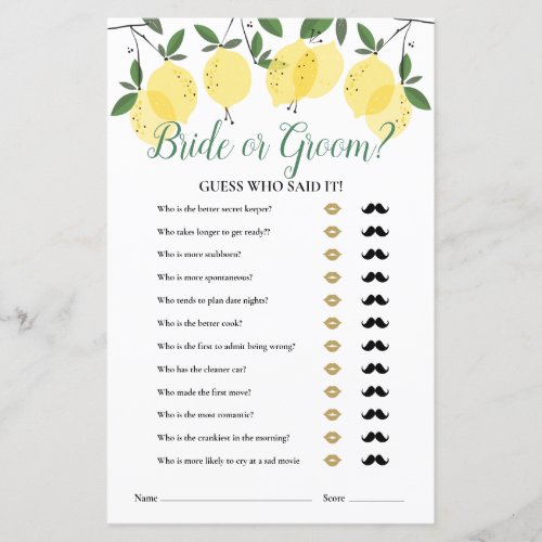 Main Squeeze Lemons Guess Who Bridal Shower Game - Fun bridal shower game. You can personalize with your own questions. Designed by Thisisnotme©