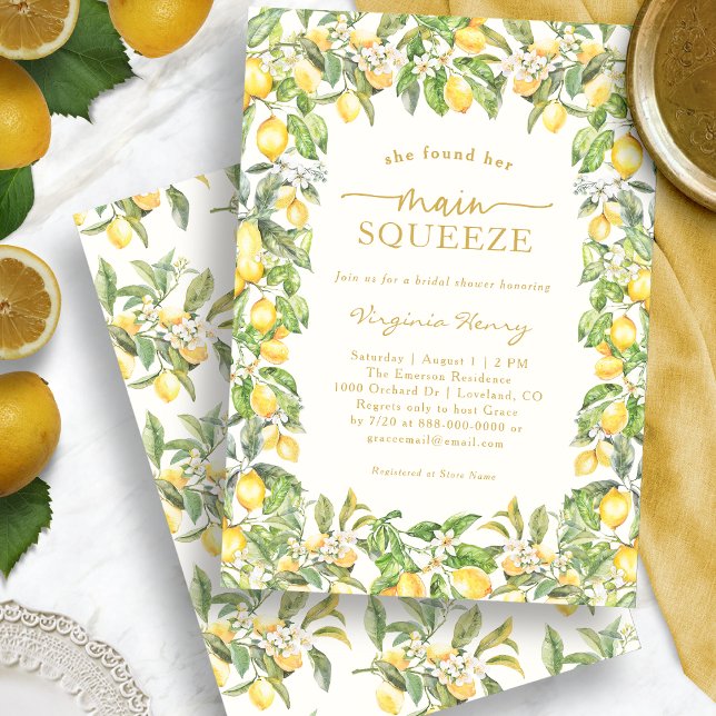 Main Squeeze Lemons Invitation (Watercolor Italian Lemon Floral Bridal Shower Invitation by Painted Paperie
)