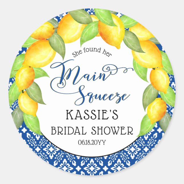 Main Squeeze Lemons Italian Bridal Shower Classic  Classic Round Sticker (Front)
