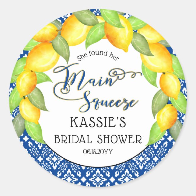 Main Squeeze Lemons Italian Bridal Shower Classic  Round Sticker (Front)