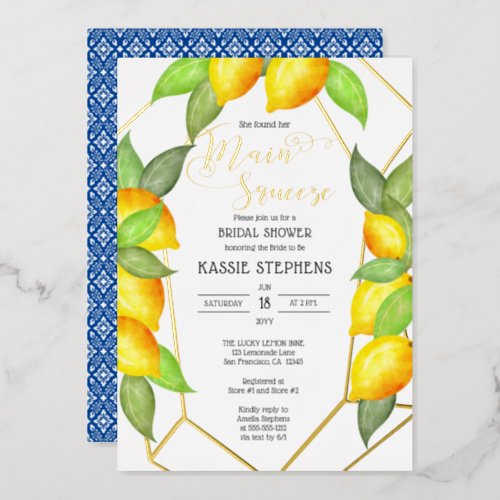 Main Squeeze Lemons Italian Bridal Shower _ Gold  Foil Invitation