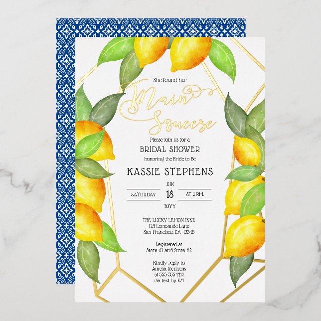 Main Squeeze Lemons Italian Bridal Shower - Gold  Foil Invitation (Front/Back)